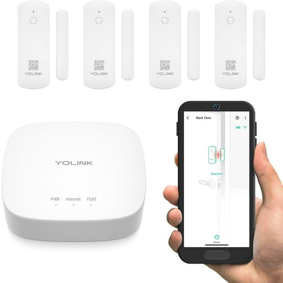 YoLink LoRa Smart Door Sensor Starter Kit: - 1/4 Mile Open-Air Range, Door Left-Open Reminders,5 Years Battery Life, SMS/Text, Email & App Alerts, Alexa, IFTTT, Home Assistant