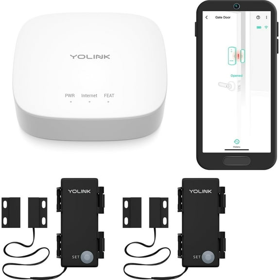 YoLink LoRa Smart Outdoor Contact Sensor & Hub Starter Kit: Hub, (2) Gate & Shed Door Sensors, Contact-Closure Sensor, Email/SMS/Push Alerts, 1/4 Mile Open Air Range, Alexa, IFTTT, Home Assistant