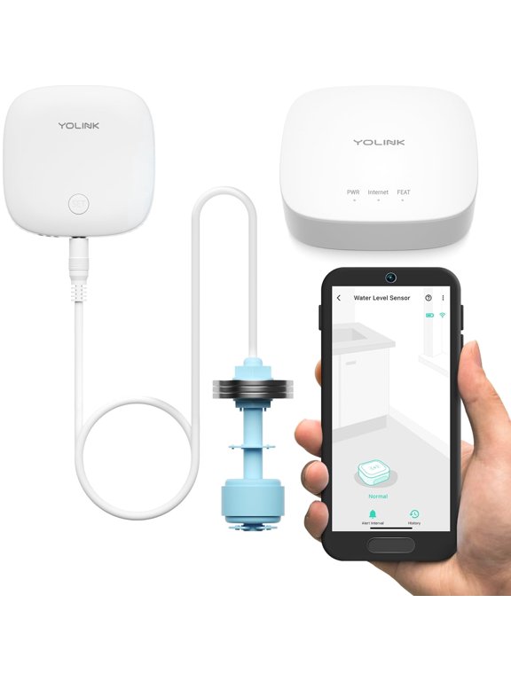 LoRa Water Level Monitoring Sensor Starter Kit: 1 YoLink Hub & Wireless Battery-Powered Float Switch Alarm, Sump Pump Alarm, AC Condensate Overflow, Tank Level, Toilet Leak Sensor, 105dB Siren