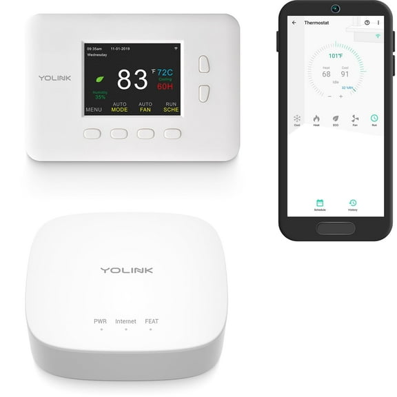 YoLink Smart Thermostat, Now Heat Pump Compatible, Android & iOS App, YoLink Hub Included