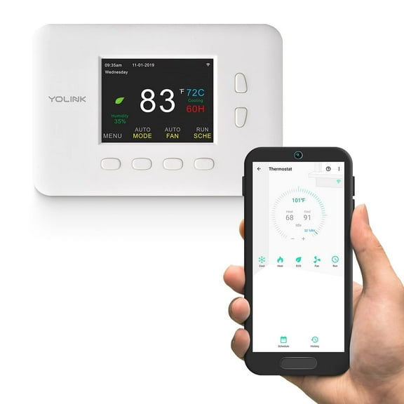 YoLink Smart Thermostat, Now Heat Pump Compatible, Android & iOS App, YoLink Hub or SpeakerHub Required