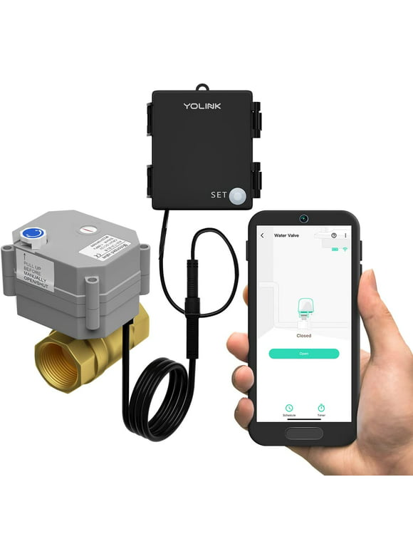 YoLink Smart Valve Controller with Motorized Ball Valve (1.25'), 1/4 Mile World's Longest Range Gas/Water Valve Compatible with Alexa, Google, and IFTTT - YoLink Hub Required