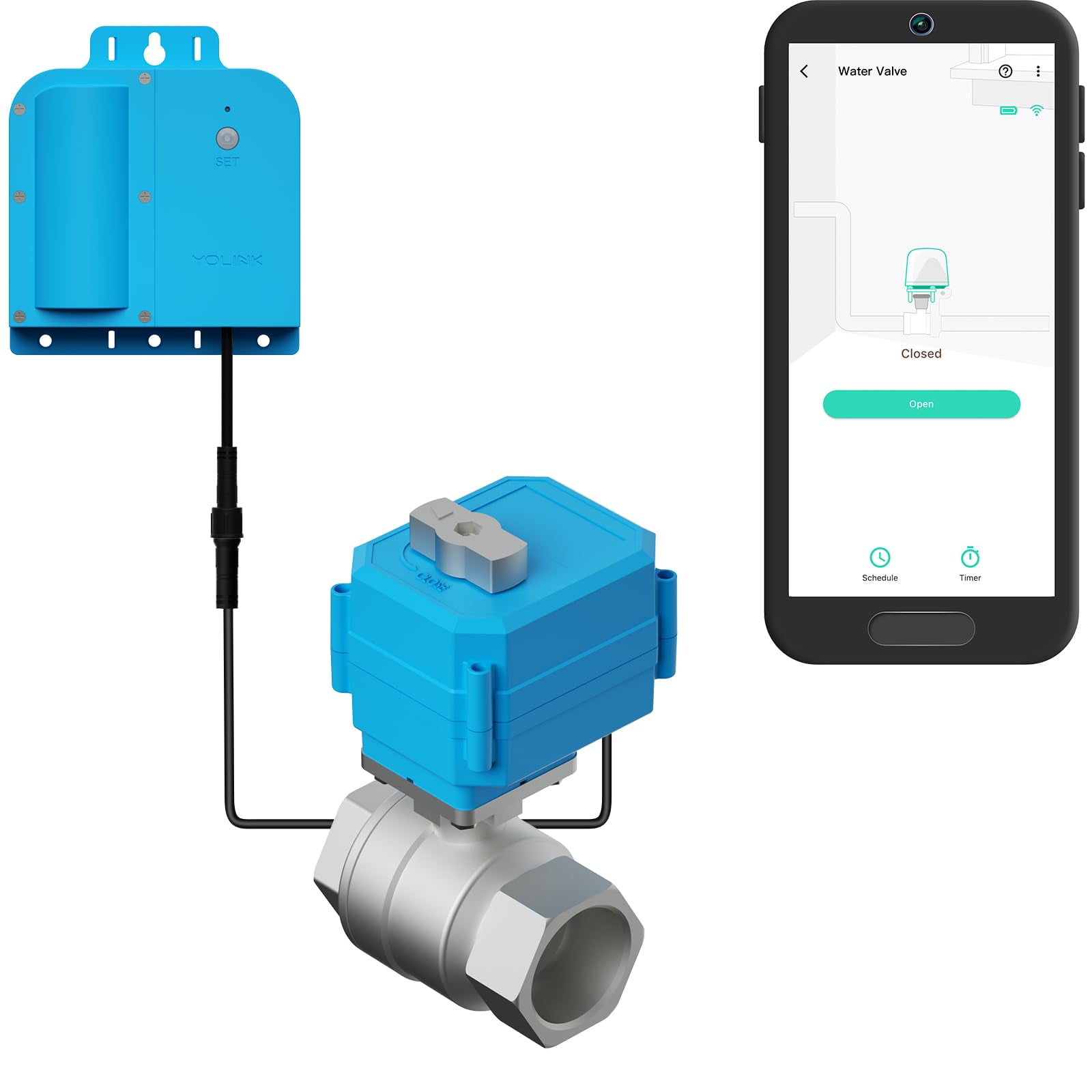 YoLink Smart Valve Controller X3 with Stainless Steel Motorized Ball ...