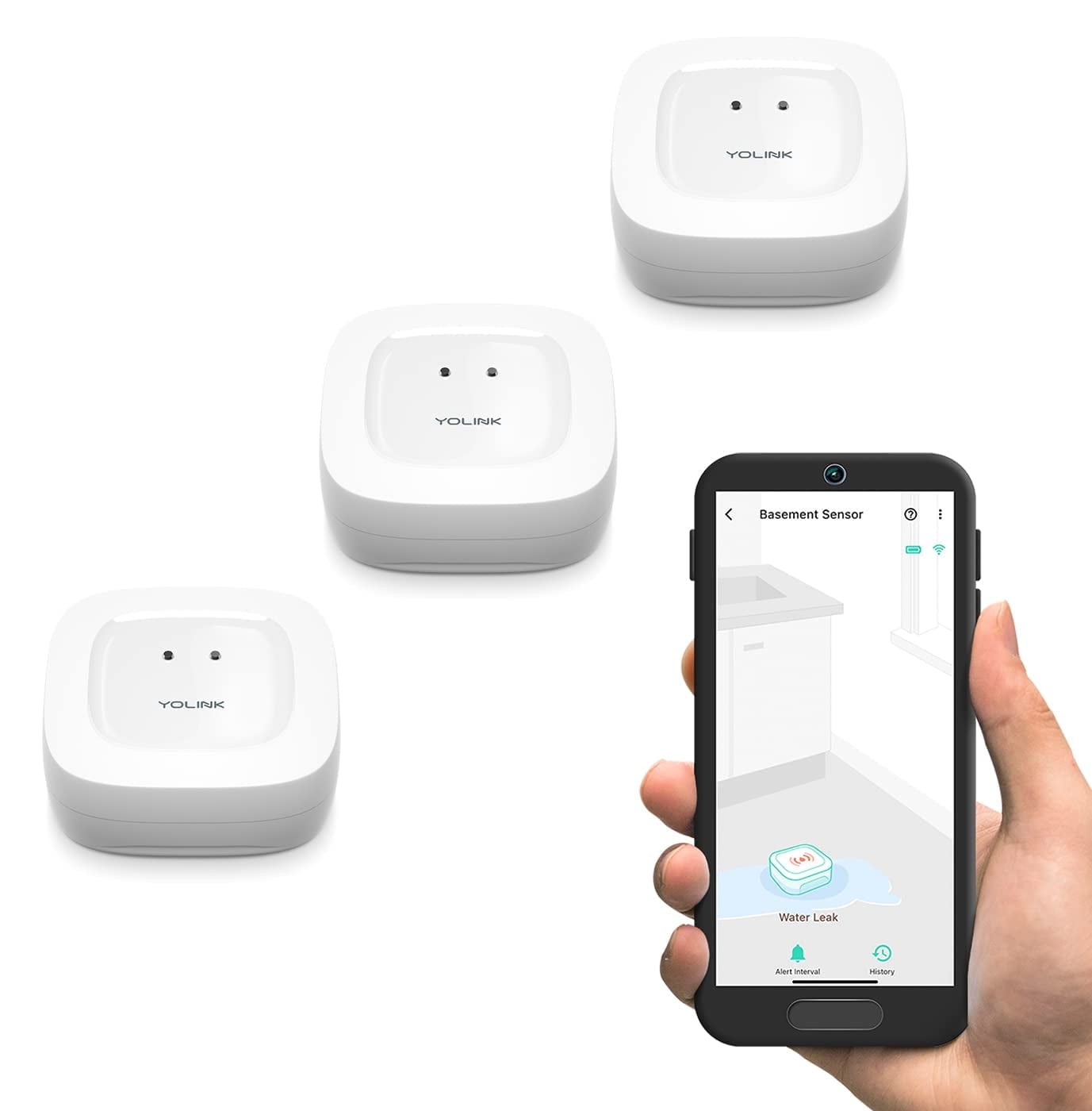 YoLink White Smart Water Leak Sensor 3-Pack with Alexa
