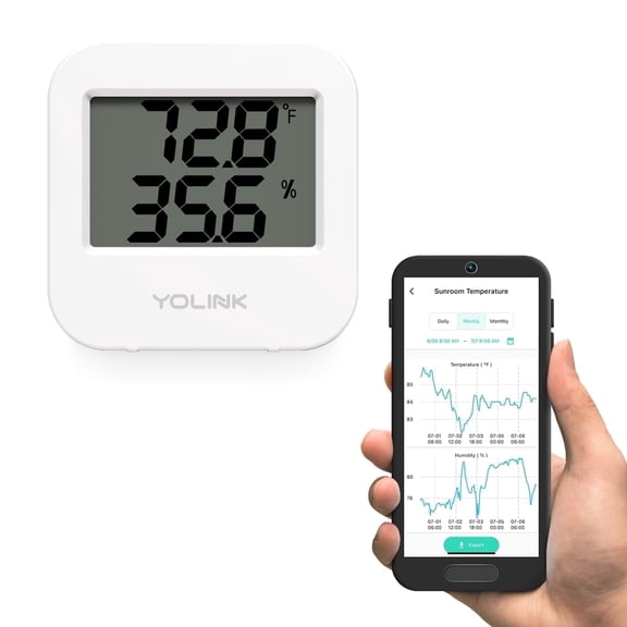YoLink Smart Wireless Temperature & Humidity Sensor, Wide Temp Range for Freezer, Fridge, Green House, Pet Cage, App Alerts, Emails, Text/SMS alerts- Hub Required
