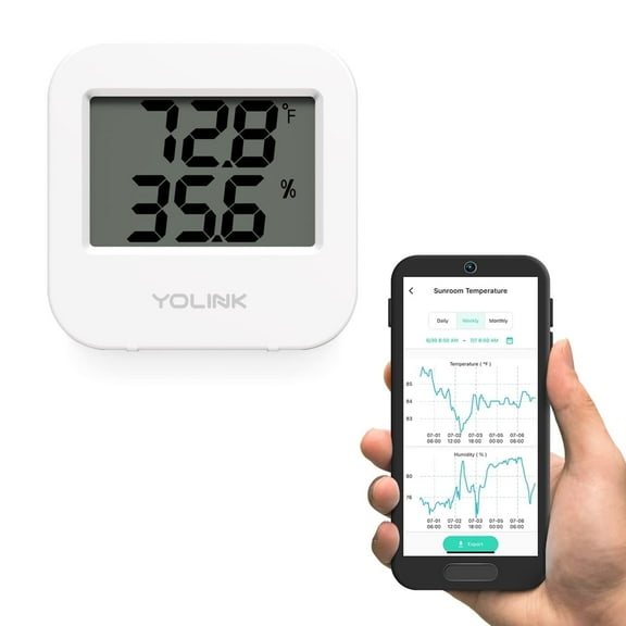 YoLink Smart Wireless Temperature & Humidity Sensor, Wide Temp Range for Freezer, Fridge, Green House, Pet Cage, App Alerts, Emails, Text/SMS alerts- Hub Required