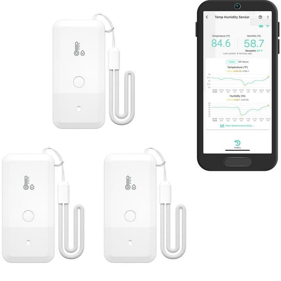 YoLink Smart Wireless Thermometer Hygrometer, 3-Pack, Wide Temp Range for Freezer, Fridge, Green House, Pet Cage, App Alerts, Emails, Text/SMS alerts, 5 Years Battery Life- Hub Required