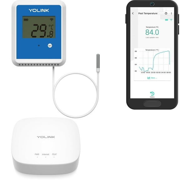 YoLink Smart X3 version Outdoor Temperature data logger with Probe, Thermometer, 1/4 Mile Range, 5+ Years Battery Life, Emails, Text, App Alerts, Alexa, IFTTT. Pool, Hot Tub, Fish Tank. Hub Included!