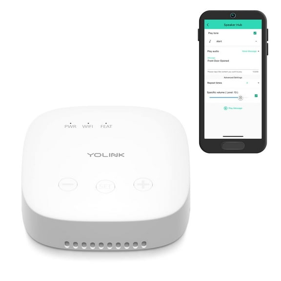 YoLink SpeakerHub - Smart Home Speaker Hub, Plays Tones/Alarms and Your Text-to-Speech Custom Messages, Voice Announcements, Audio Voice Alert, Spoken Alerts, LoRa-Powered  Mile Range, WiFi Required