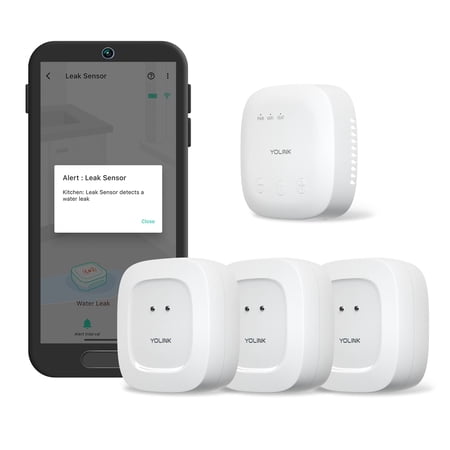 YoLink SpeakerHub & Three Water Leak Sensors Starter Kit – Plays Tones/Sounds, Spoken Messages, LoRa-Powered ¼ Mile Range, App alert, emails, SMS/Text, IFTTT
