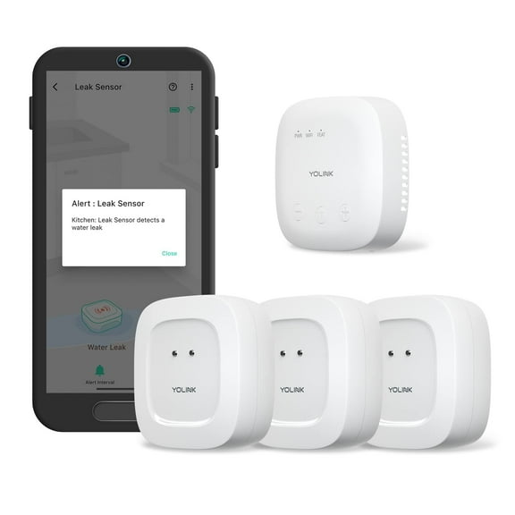 YoLink SpeakerHub & Three Water Leak Sensors Starter Kit  Plays Tones/Sounds, Spoken Messages, LoRa-Powered  Mile Range, App alert, emails, SMS/Text, IFTTT