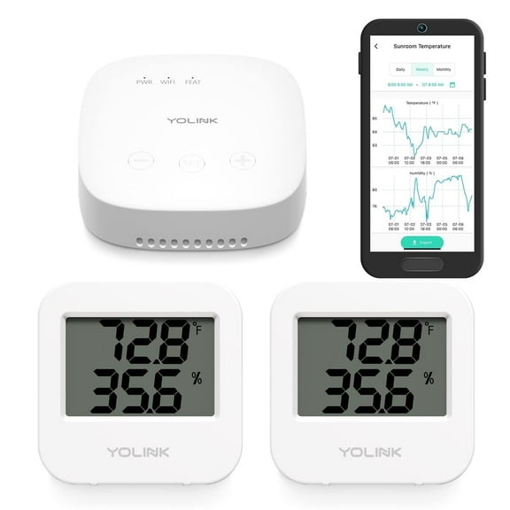 YoLink SpeakerHub & Two Temp / Humidity Sensors Starter Kit – Audio Hub Plays Tones/Sounds, Spoken Messages, Text Messages, LoRa-Powered ¼ MILE Range, WiFi Required