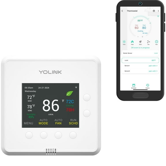 YoLink Thermostat 2, Smart Thermostat with Dual-Stage Heating & Cooling, Heat Pump Support, External Temp Sensors, Remote Control, Scheduling, Alexa & Google, Long-Range Connectivity, Hub Required