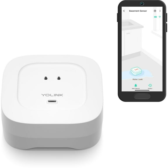 YoLink Water Leak Detector 4 with 105dB Audio Alarm, Freeze Warning, App Push, Email Alerts and Limited Text - Smart Water Sensor Alarm w/ Alexa, IFTTT - 1/4 Mile Long Range, Hub Required