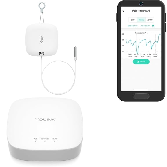 YoLink Weatherproof Fluid, Air, Surface Extreme High/Low Temperature Sensor with Probe, 1000 feet Long Range, App Alerts, Text/SMS, Email Alerts, YoLink Hub Included,2-Year Battery