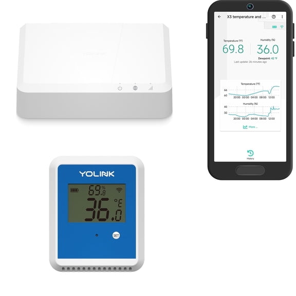 YoLink X3 Temperature & Humidity data logger, Hygrometer, Thermometer, 1/4 Mile Range, 5 Years Battery Life, Emails/Text/App Alerts. Pet Cage, Freezer, Greenhouse. 4G LTE Cellular Hub Included