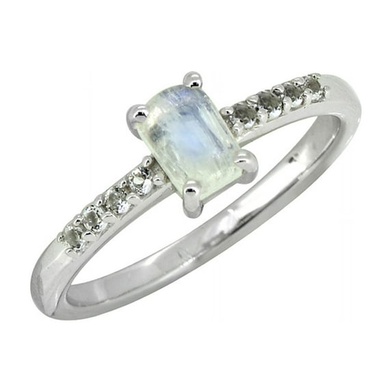 YoTreasure 0.64 ct Moonstone White Topaz Solid 925 Sterling Silver Gemstone Ring Jewelry