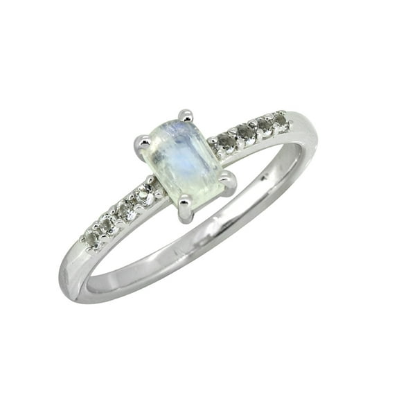 YoTreasure 0.64 ct Moonstone White Topaz Solid 925 Sterling Silver Gemstone Ring Jewelry