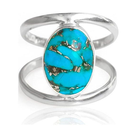 YoTreasure 10x14 MM Turquoise Split Shank Ring .925 Sterling Silver