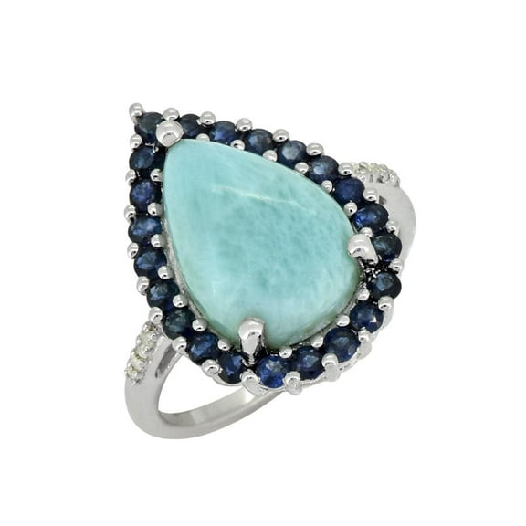 YoTreasure 7.47 ct Larimar Blue Sapphire Solid Sterling Silver Ring