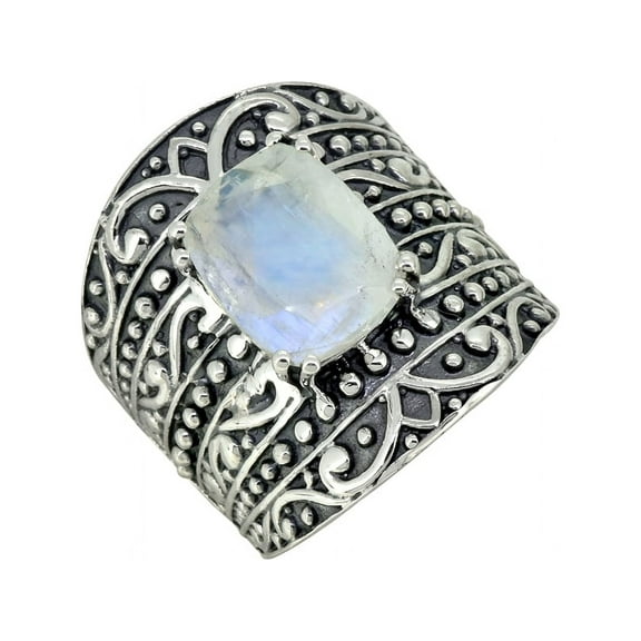YoTreasure 9x11MM Moonstone Ring 925 Sterling Silver Oxidized Wide Band Boho Jewelry