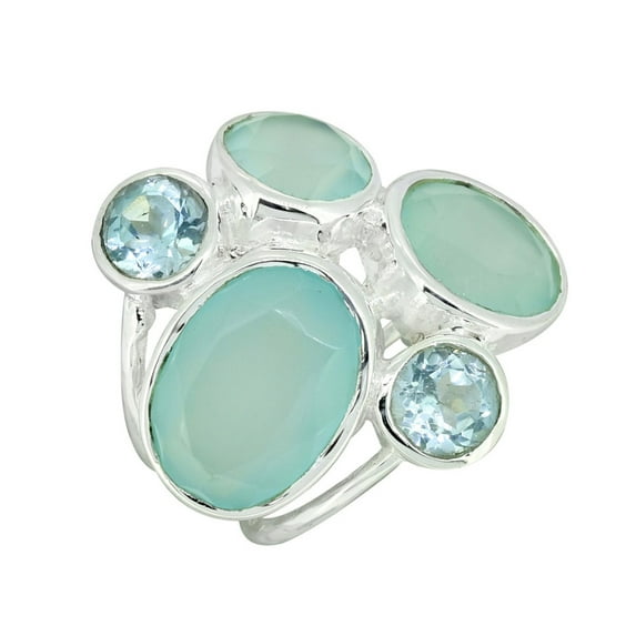 YoTreasure Aqua Chalcedony Blue Topaz 925 Sterling Silver Multi Gemstone Ring