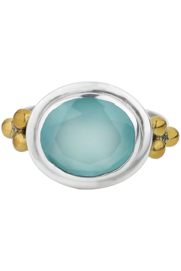 Aqua Chalcedony Solid 925 Sterling Silver Brass Ring Jewelry
