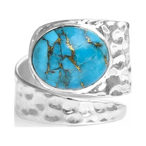 YoTreasure Blue Copper Turquoise Solid .925 Sterling Silver Designer Ring