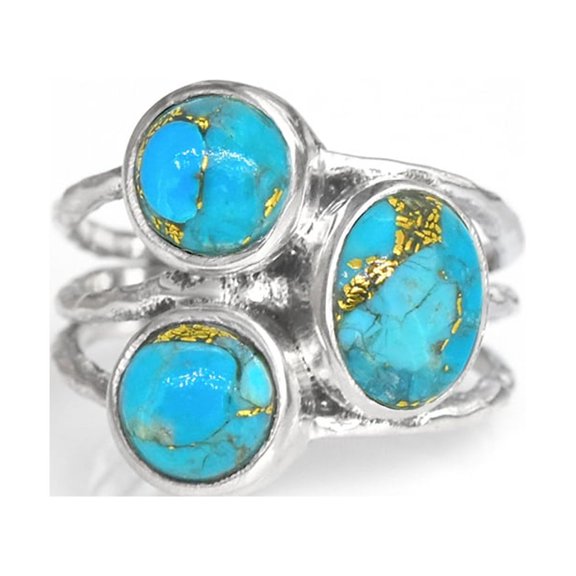 YoTreasure Blue Copper Turquoise Sterling Silver Designer Ring