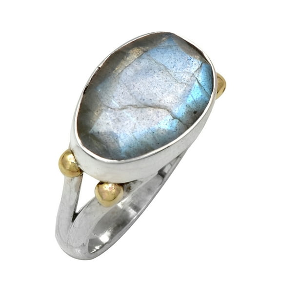 YoTreasure Labradorite Ring Solid 925 Sterling Silver with Brass Accent