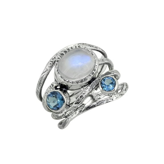 YoTreasure Moonstone London Blue Topaz Solid 925 Sterling Silver Bypass Ring