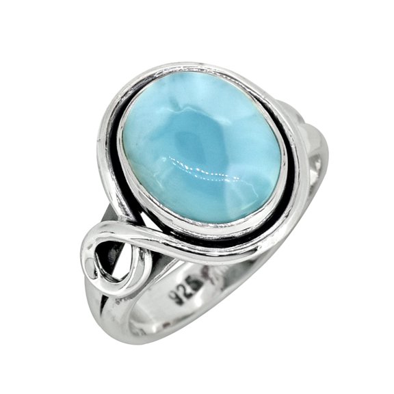 YoTreasure Oval Natural Larimar Solid 925 Sterling Silver Ring