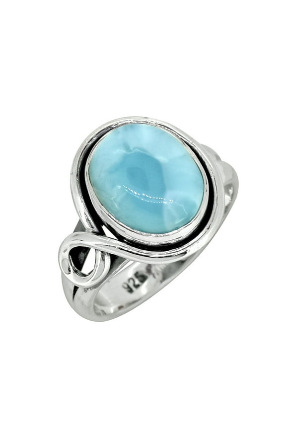 Oval Natural Larimar Solid 925 Sterling Silver Ring