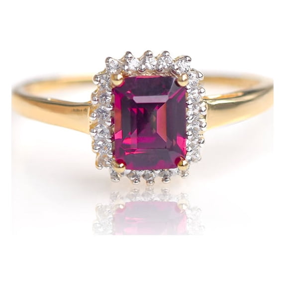 YoTreasure Rhodolite Garnet Solid 10K Yellow Gold Princess Ring Jewelry
