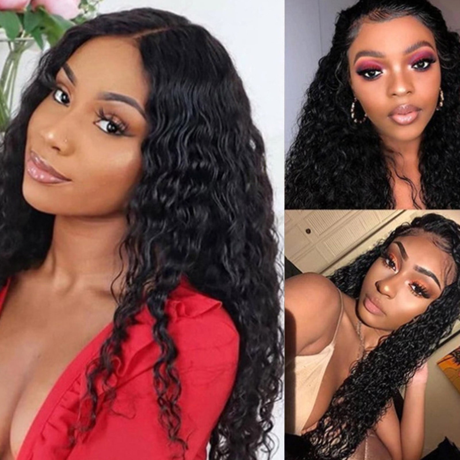 YoWeiPon Wig / Lace Front Wigs Human Hair Afrikanische Rolle Front Mesh Rose Mesh Wrapped