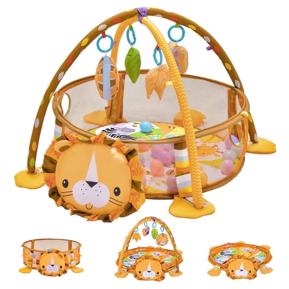 KOPPOP 3-in-1 Baby Play Gym Activity Mat with Hanging Toys and Ocean Balls for Newborns and Toddlers