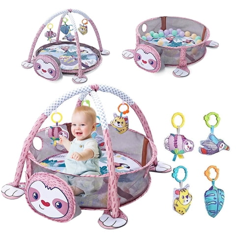 KOPPOP Baby Play Gym 3-in-1 Activity Mat with Hanging Toys, Ocean Balls & Koala Storage Bag for Newborns