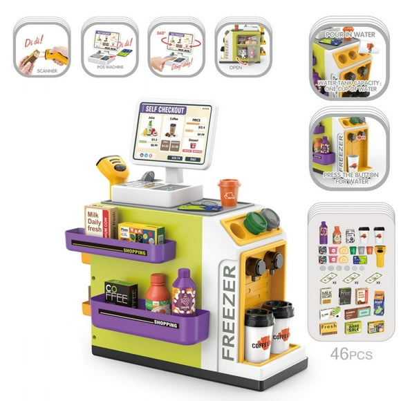 Cash Register for Kids, Pretend Play Toys with Scanner, Calculator, Play money, Toy Food, Math Games, Gift for Kids Ages 3+, Green