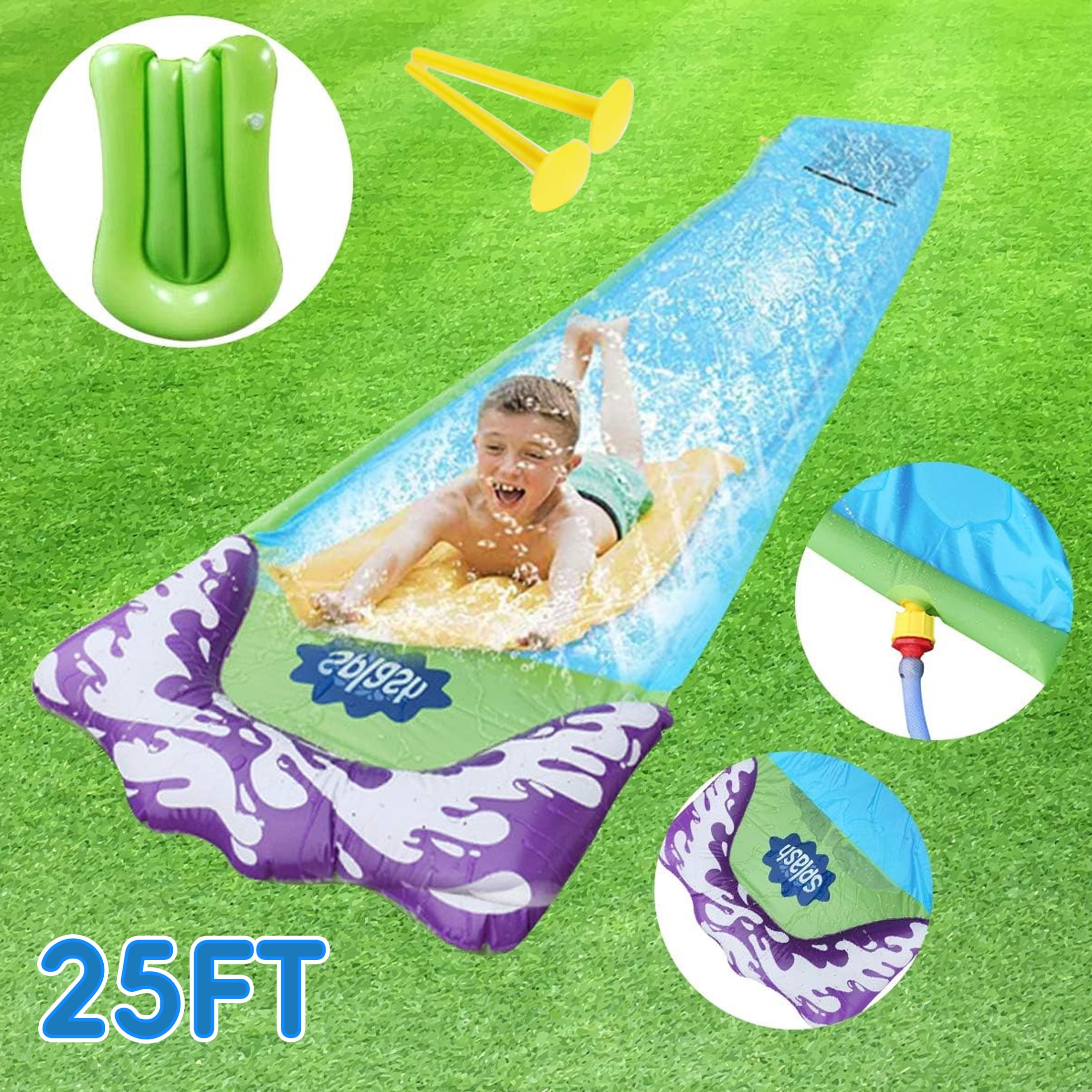 KOPPOP 25ft Slip and Slide Water Slide for Kids - Heavy Duty Inflatable Backyard Slip N Slide with Sprinkler & Non-Slip Mats, Summer Outdoor Play