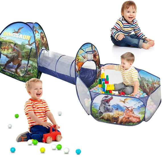 Kids Play Tent, 3 in 1 Kids Play Tent Set with Tunnel and Ball Pit Indoor& Outdoor Dinosaur Play House For Toddlers Kids Toy Gifts