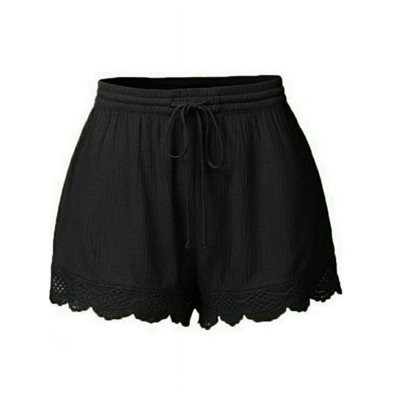YoaGGa Women's Casual Hollow Out Lace Elastic Waist Drawstring Solid Color Shorts