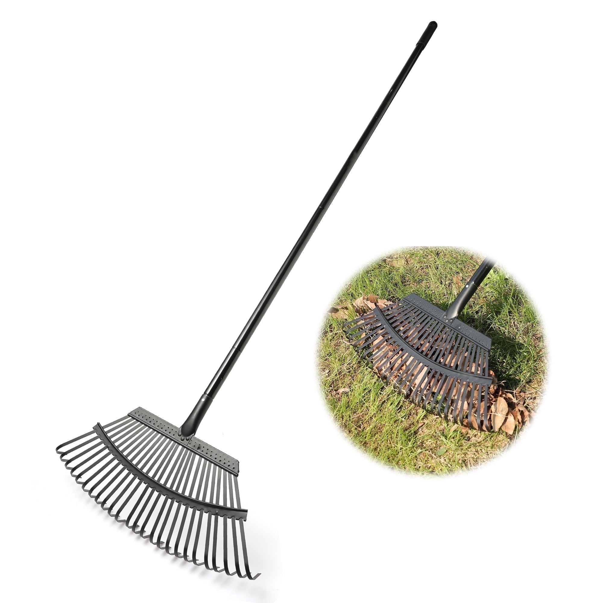 Yocada 25 Tines Steel Leaf Rake for Lawns,88"Long,Adjustable Stainless Steel Handle with Non-Slip Comfort Handle