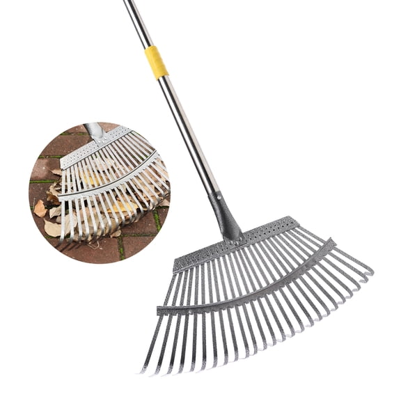 Yocada  25 Tines Steel Leaf Rake for Lawns,69"Long,Adjustable Stainless Steel Handle with Non-Slip Comfort Handle