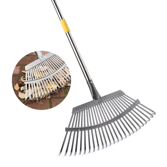 Yocada 25 Tines Steel Leaf Rake for Lawns,69"Long,Adjustable Stainless Steel Handle with Non-Slip Comfort Handle