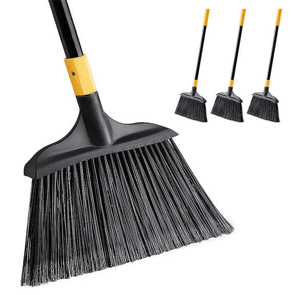 Yocada 3 Pcs Heavy-Duty Broom Outdoor Indoor with 54" with Long Handle for Garage Courtyard Mall Lobby Floor Home Pet Hair black