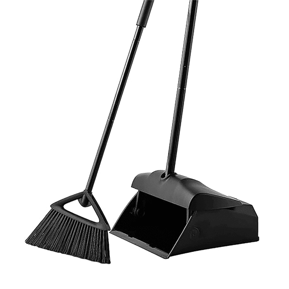 Yocada Slim Broom and Dustpan Combo Pack with 59.8" Long Handle, Iron, 2 Count, Black