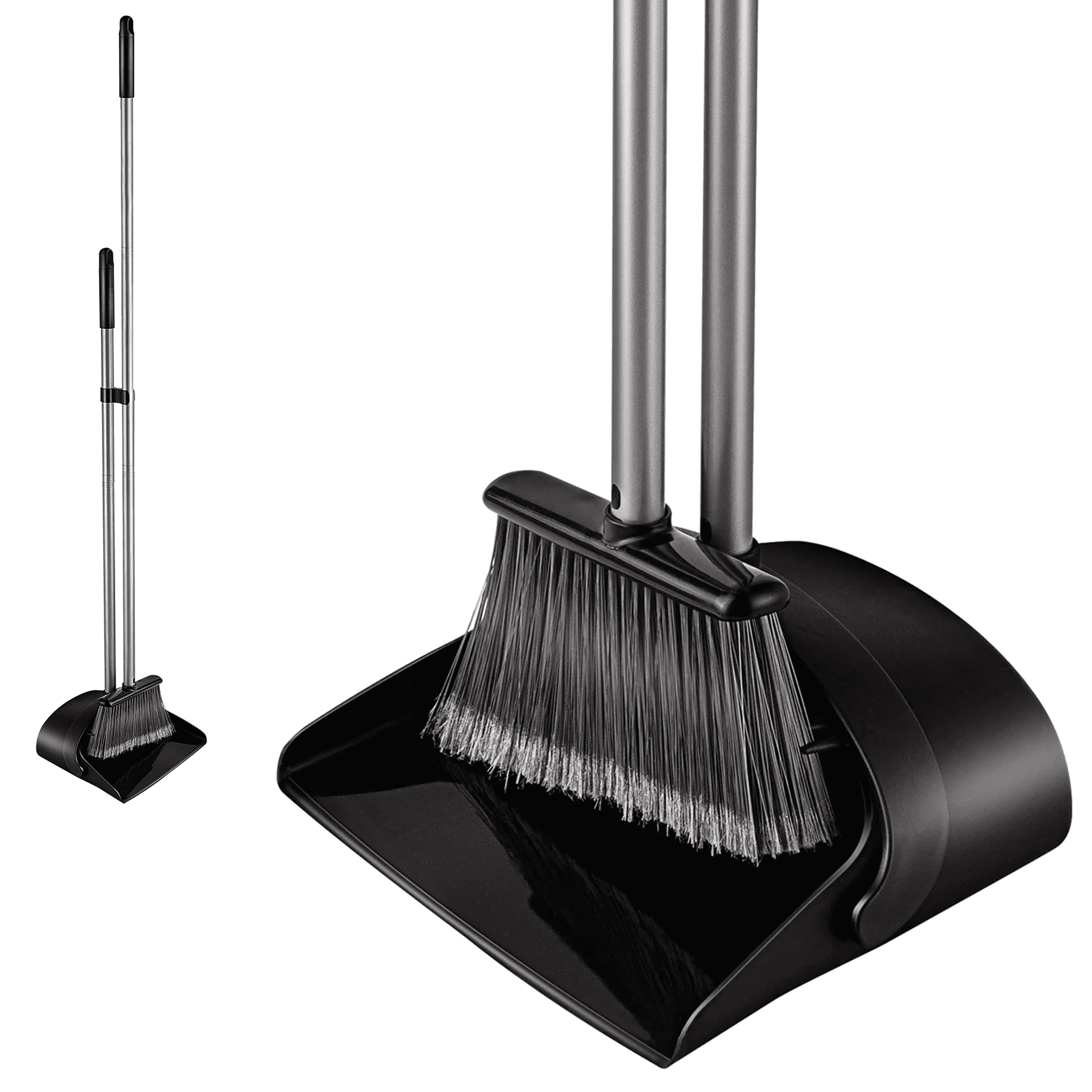 11 in. Black/Gray Upright Broom and Dustpan Set TG07-KJ027 - The Home Depot