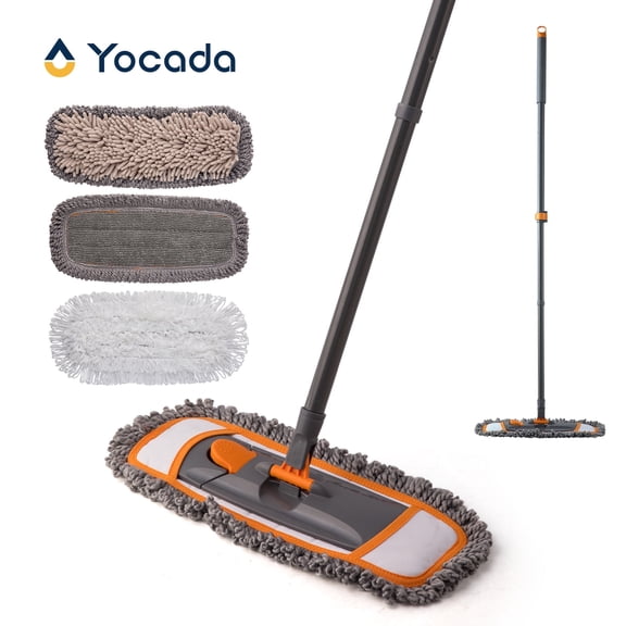 Yocada Dust Mop with Adjustable Handle with 3 Different Microfiber Mop Pads for Floor Cleaning, Orange