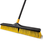 Yocada Heavy Duty Push Broom Brush 24" Wide with 65.3" Iron Pole for Outdoor Indoor Cleaning, Yellow