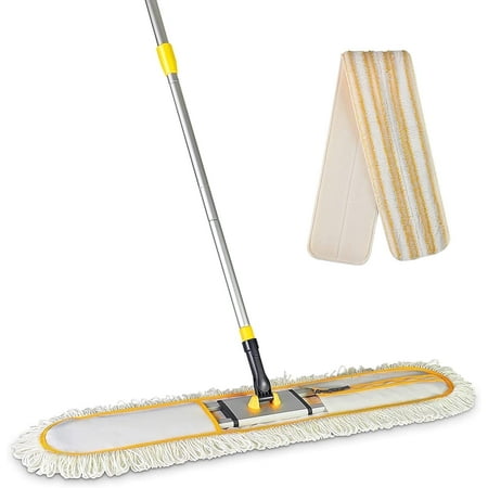 Yocada Industrial Dust Mop with Telescopic Aluminum Pole for Hardwood Laminate Tile Floor, Yellow